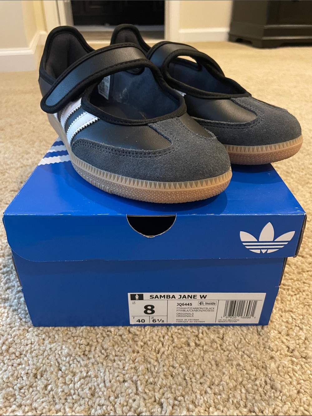 adidas Samba Jane Sneakers in Black, White, Gum size 8